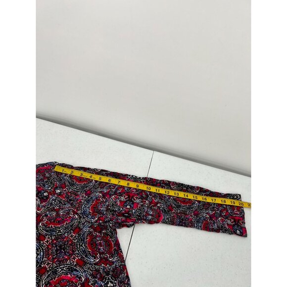 J. Jill Womens XL Petite Red Paisley Print V-Neck Long Sleeve Top - Picture 8 of 10